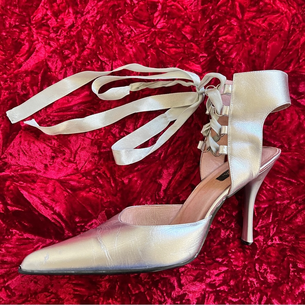 N.Y.L.A Silver Lace Up Dress Heels